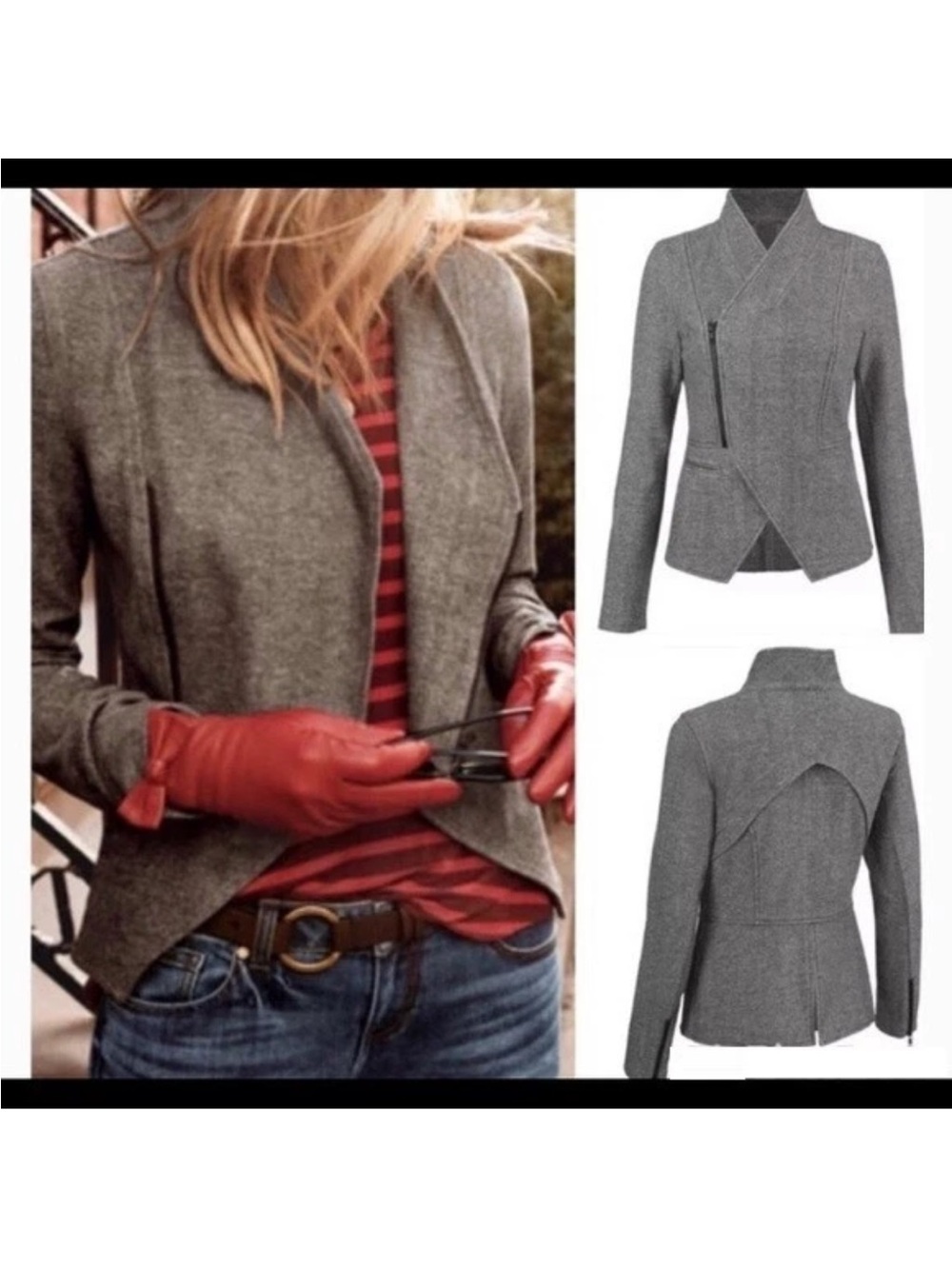 Cabi Rebel 3556 Gray Women's Tailored Asymmetric Jacket -